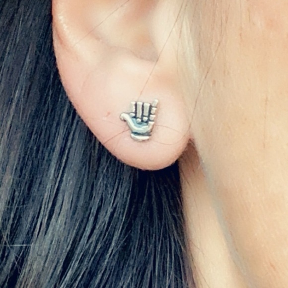 Sterling Silver Hang Loose ASL Stud Earrings - Picture 2 of 11